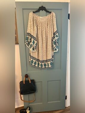 Hayden Boho Cream and Teal Printed Tunic - Lightweight Home Accent